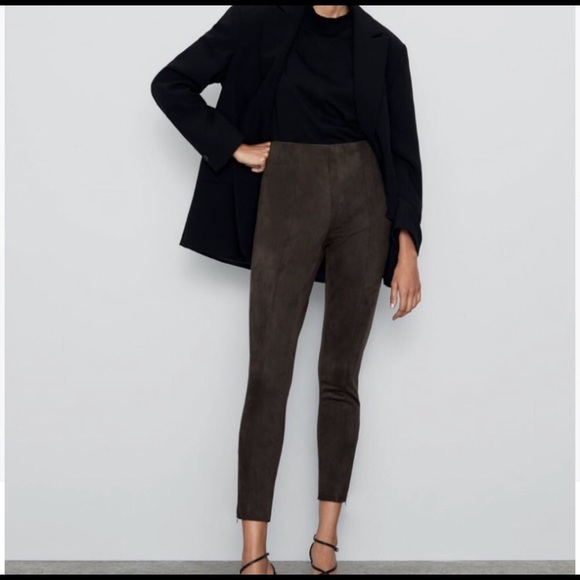 Zara Pants - Zara Basic M Brown Faux Suede High Waist Leggings